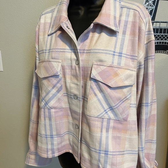 Express Plaid Cropped Shirt Jacket  Sz L    NWOT - Picture 1 of 7